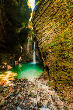 Kozjak waterfall in Slovenian alps near soca river