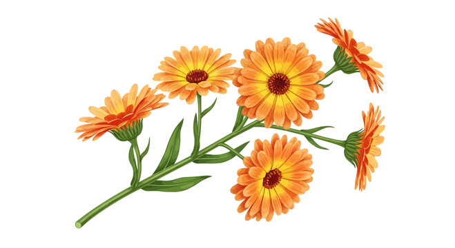 Botanical Illustration of Calendula Officinalis Flowers