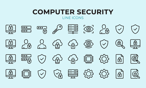 Computer Security Line Icons Set Collection to the use interface