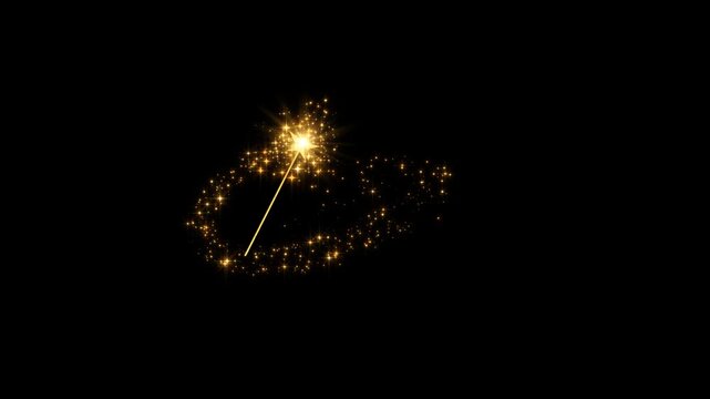 Golden Magic Wand Sparkle Trail Alpha Channel Loop Animation for Fairy Tale, Fantasy & Celebration Videos,gold glitter isolated motion design element