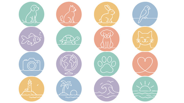Minimalist Animal and Nature Story Highlights Cover Icon Set Featuring Line Art Symbols