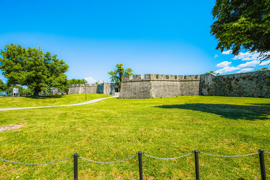 Ancient Kastel Fortress in Banja Luka, Bosnia and Herzegovina, massive stone walls and historic fortifications on the banks of Vrbas river.