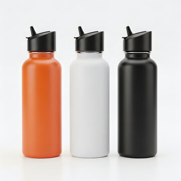 Three reusable water bottles with sport caps