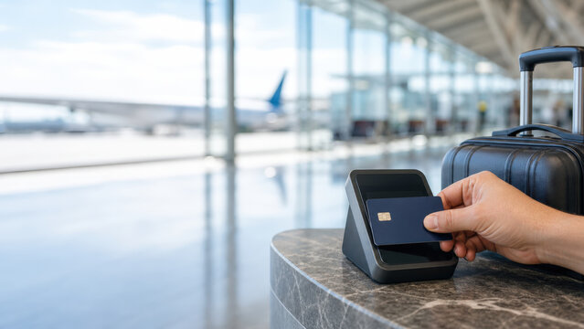Airport Travel Card Payment Beside Passenger Luggage