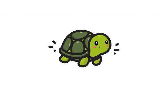 Cute little green turtle cartoon character art for kids products, educational materials, greeting cards, and naturethemed designs.