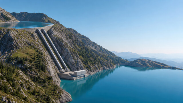 Mountain Pumped Storage Hydropower Reservoir with Scenic Copy Space