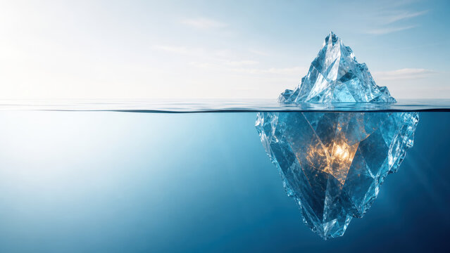 Hidden Business Value Iceberg Concept with Visible Peak and Copy Space