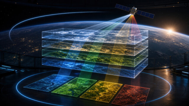Satellite Earth Observation Data Cube with Multispectral Layers and Copy Space