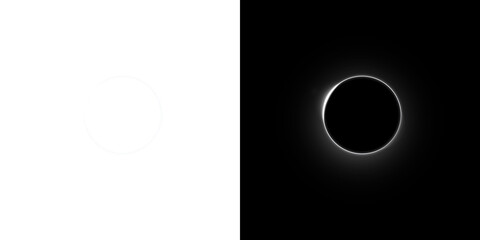 Plakat Transparent background with a realistic white solar eclipse light effect. This elegant glowing ring flare adds a professional celestial touch to your digital designs. 