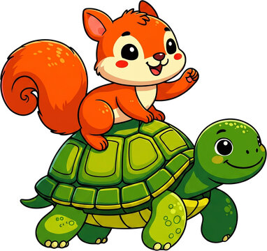 Squirrel Riding Turtle