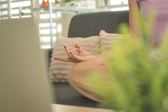 Young Asian Woman Working Online, Relaxing and Practicing Self Care During Daily Life at Home