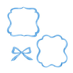 Fototapeta premium Blue watercolor frames set, Elegant decorative border