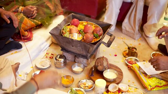 Traditional Hindu Wedding Havan Ritual with Sacred Fire and Offerings in Delhi NCR India