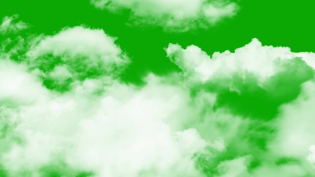 flying white clouds. realistic cloudscape movement on green screen background. soft sky atmosphere for transition and overlay effects. seamless 4k loop.