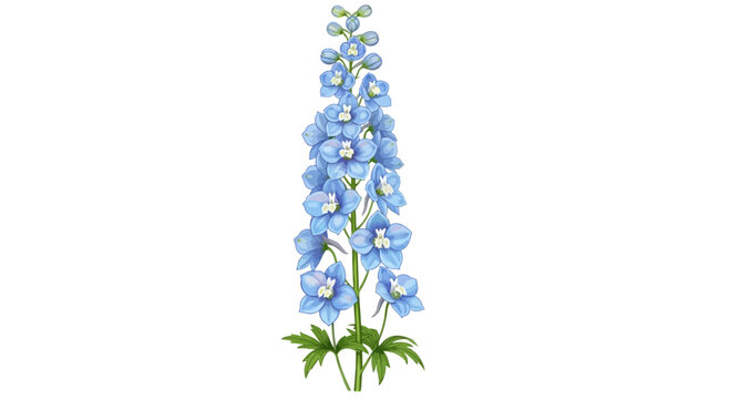 Watercolor Illustration of Blue Delphinium Larkspur Flower