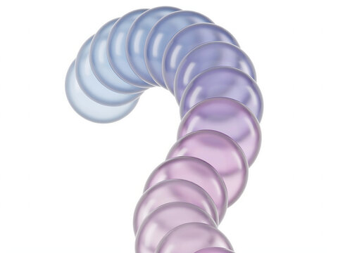 Gradient color progression of translucent circular discs in a curved line with gradient translucent progression abstract minimalist geometric composition