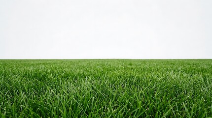 Obraz premium Fresh green grass field with a clear white background landscape for website banner and natural presentation backdrop.