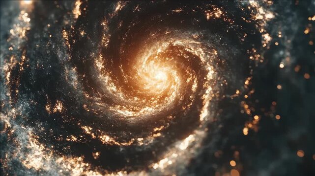 A cosmic of a swirling galaxy with a bright central core and sprawling star formations.