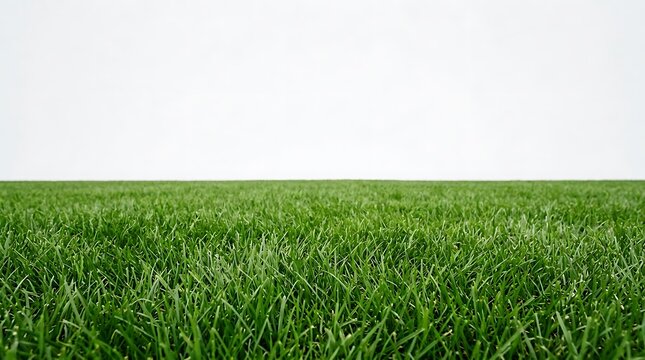 Fresh green grass field with a clear white background landscape for website banner and natural presentation backdrop.
