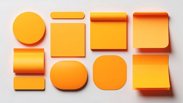 collection of yellow sticky notes and paper scraps on a transparent background, perfect for design and  rounded squares arranged on a clean white surface isolated on transparent background