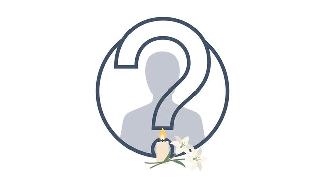 Anonymous silhouette profile with question mark and flower decoration for missing person