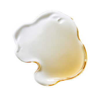 Glossy golden honey syrup puddle with translucent edges isolated on transparent background