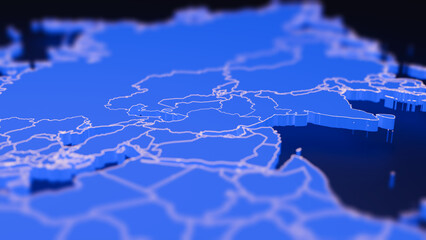Iran and Persian Gulf Region Map 3D Close Up Illustration in Blue with Shallow Depth of Field. Artistic representation, not intended for precise geographic reference. © cynefin