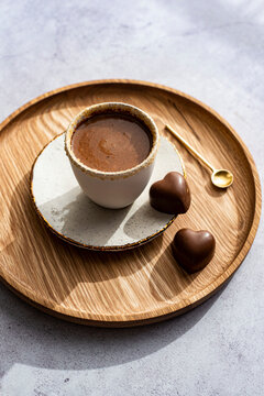 Sugar Rimmed Cup of Hot Chocolate with Heart Shaped Chocolates