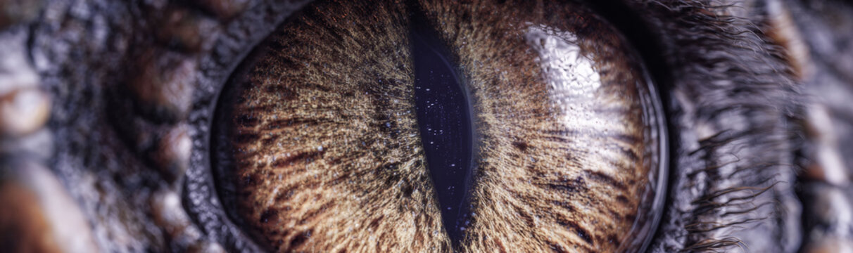Macro close-up of a cat eye. Extreme detail of the iris and pupil texture showing natural feline biology. Symbolic representation of wild instinct, vision, predators and animal mystery.