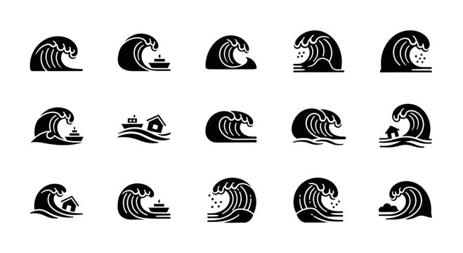 Tsunami and Tidal Wave Icon Set