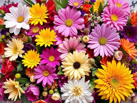 Vibrant floral arrangement with various shapes and sizes, sizes, vector