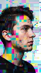 Abstract double exposure portrait of young man with digital color blocks © Marat