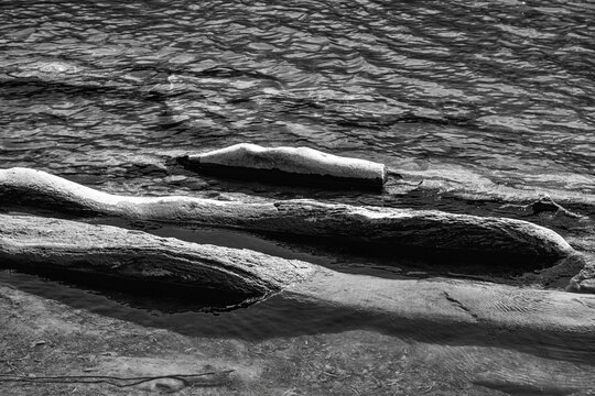 Dramatic Black And White Mountain River
