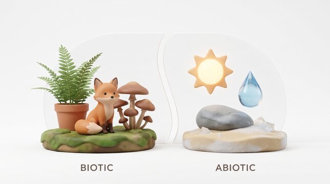 Biotic and abiotic ecosystem factors 3D illustration