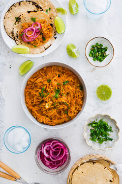 Tinga de Pollo - shredded chicken in a spicy tomato sauce