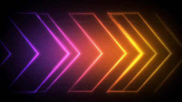 Glowing neon arrows moving forward in a rhythmic digital animation sequence for modern motion graphic projects
