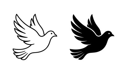 Fototapeta premium Flying dove bird icon outline and silhouette minimalist vector