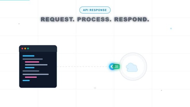 Motion graphic animation showing API request process and respond workflow for SaaS and cloud data