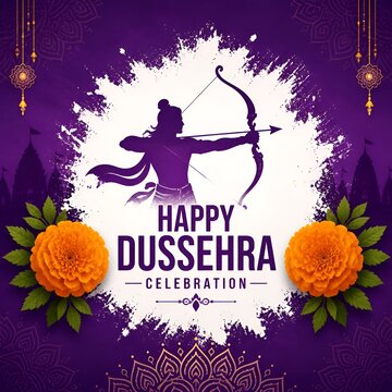 happy dussehra event card with lord rama silhouette
