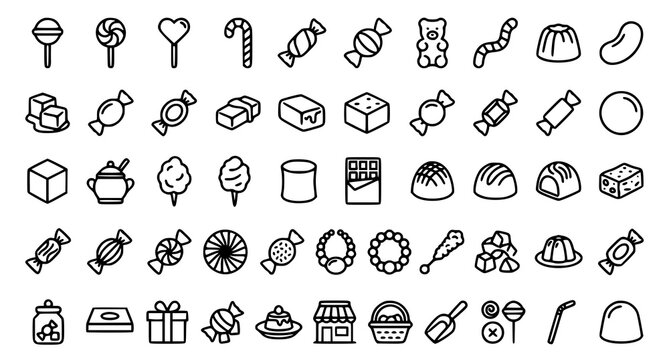 Candy and Confectionery Outline Icon Collection &ndash; 50 Editable Sugar Sweet Lollipop Vector Icons