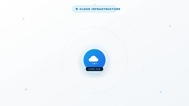 Modern SaaS cloud infrastructure motion graphics for building digital stack with database and API