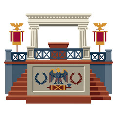 Fototapeta premium Ancient roman marble podium with eagle emblem and flags platform politics architecture government