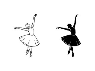 Ballet Dancer Silhouette & Line Art, Elegant Female Dancer Poses, Graceful Performance Vector Set © Limonislam