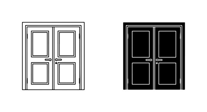 Double Doors Vector Icons, Entrance Entryway Symbol, Architectural Element, Open Closed Concept