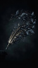 Obraz premium Feather transforming into a flock of black crows