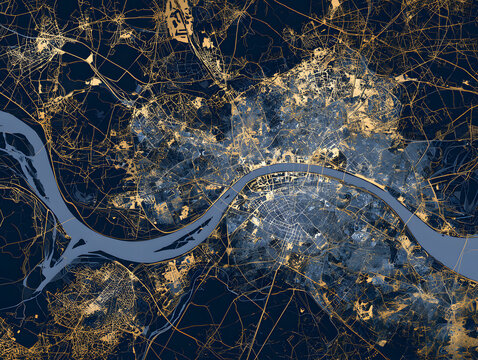 Gold and blue maps of Bordeaux, France, are available