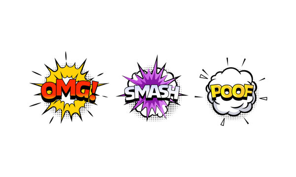 Comic Book Sound Effects onomatopoeia speech bubble OMG