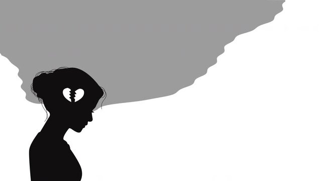 Silhouette of woman with broken heart representing mental health