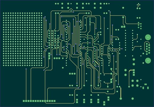 Tracing conductors of printed circuit board
of electronic device. Engineering 
drawing of pcb design. Electric background.
Computer technic cad design.