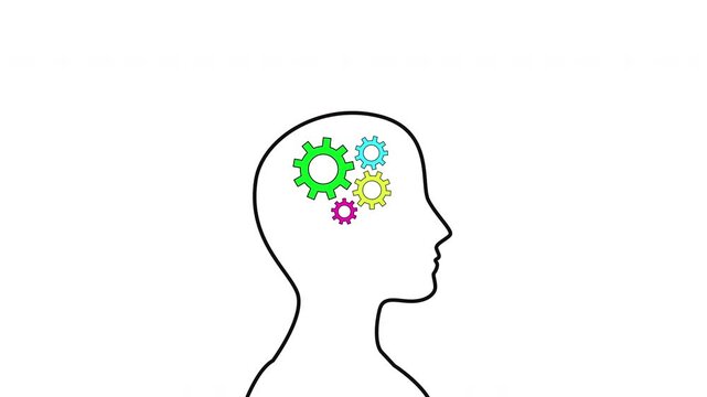 Human head silhouette with turning gears for mental health awareness